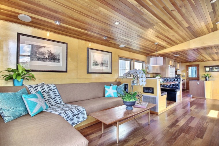 Living room of Seattle houseboat