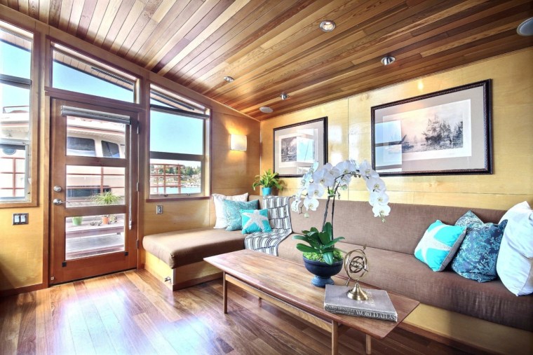 Living room of Seattle houseboat