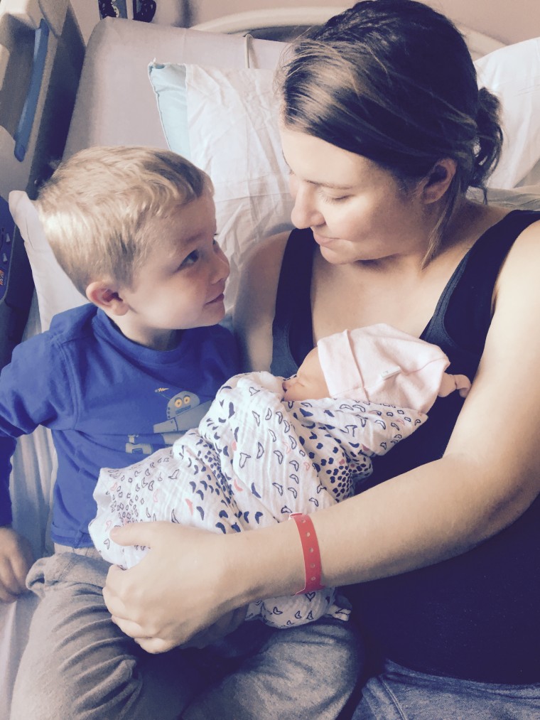 Ben Austin with his mom, Sara, and his baby sister, Elle.