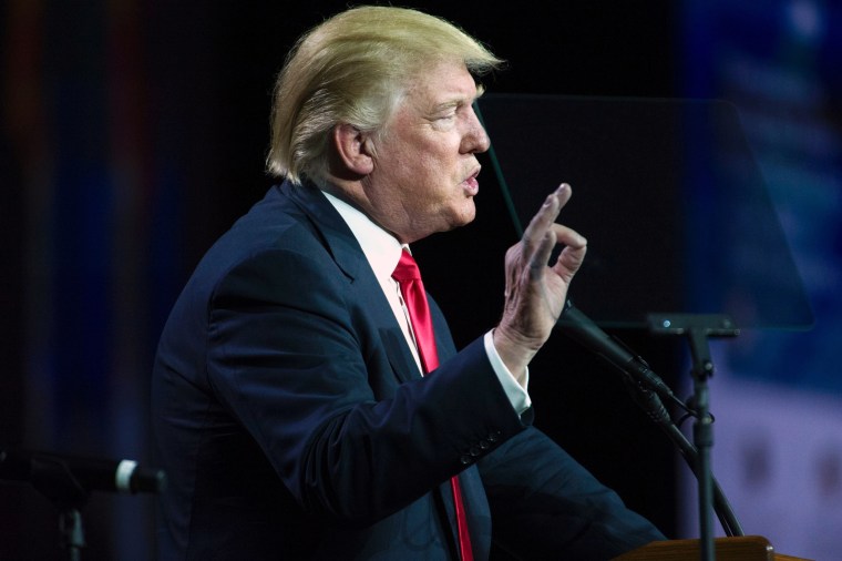 Image: Donald Trump addresses the audience at the 2016 Western Conservative Summit in Denver