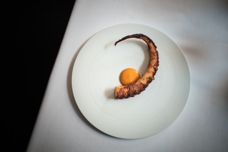 Gochujang octopus, served at a KoreaNYC dinner at Jungsik in New York City.