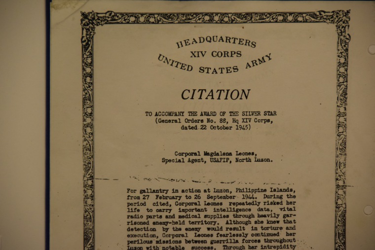 An excerpt of Leones' Silver Star citation