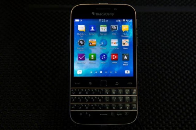 The new Blackberry Classic smartphone is displayed during the launch event in New York