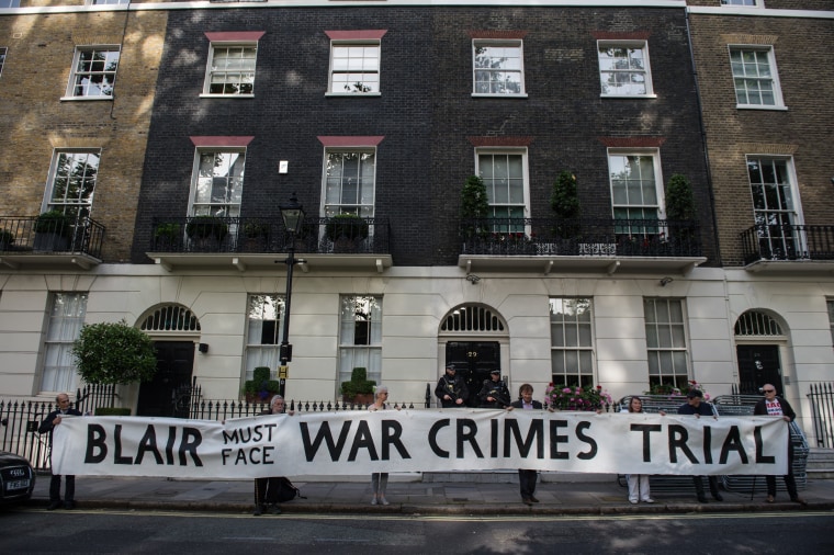 Image: Protesters outside Tony Blair's home in London
