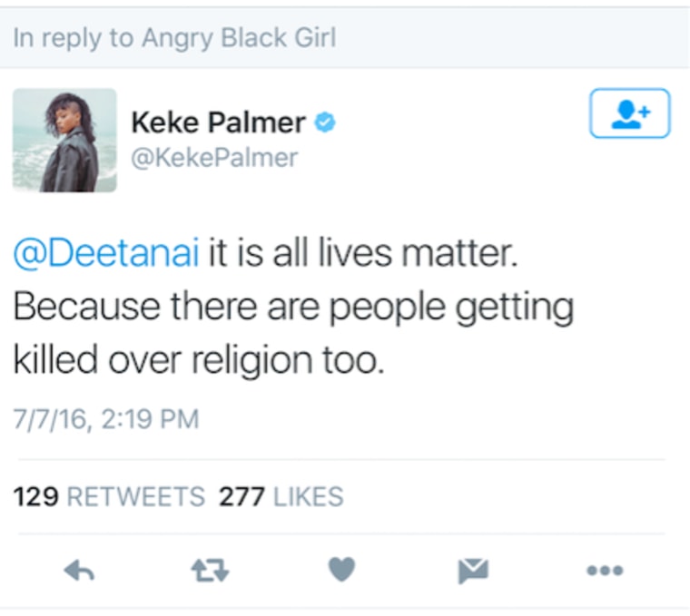 Screenshot from actress Keke Palmer's Twitter.