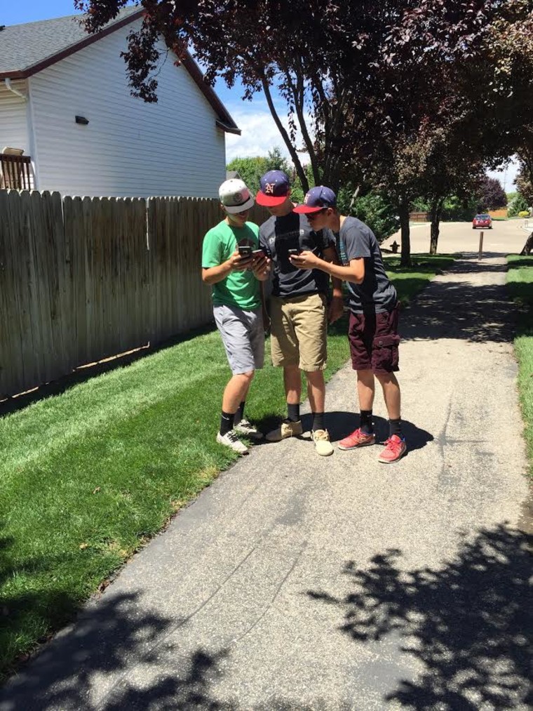 Trenten Chantler, Declan Smith and Ryan Yearous are glued to their phones...