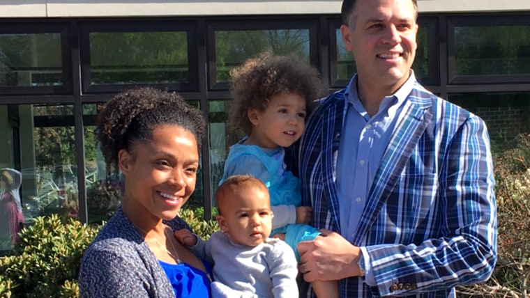 Dawes with her husband, Jeff Thompson, and their daughters Kateri, 2, and Quinn, 10 months.