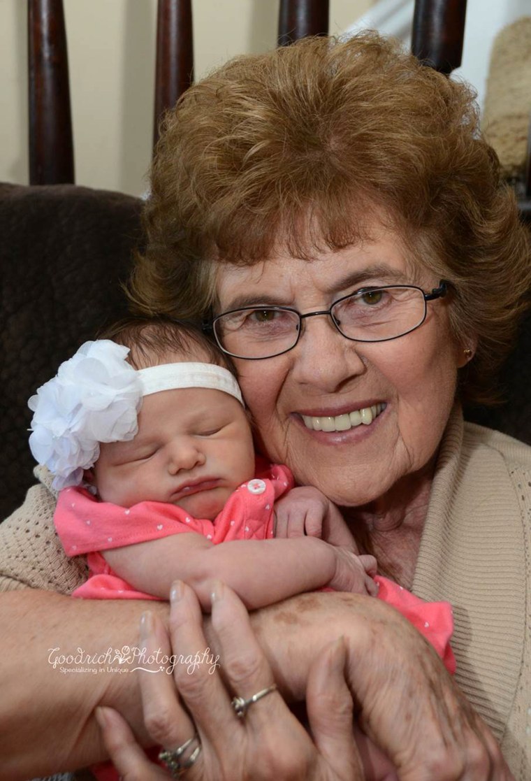 86-year-old woman meets her 86th great-grandchild.