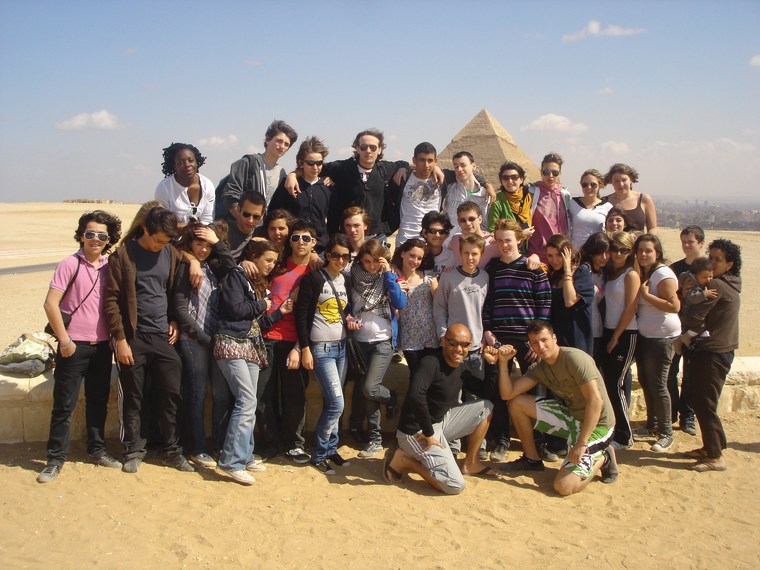 Cecile Vannier, second from top, on the right, poses for a photo with other students, while on a school trip in Egypt in 2009.