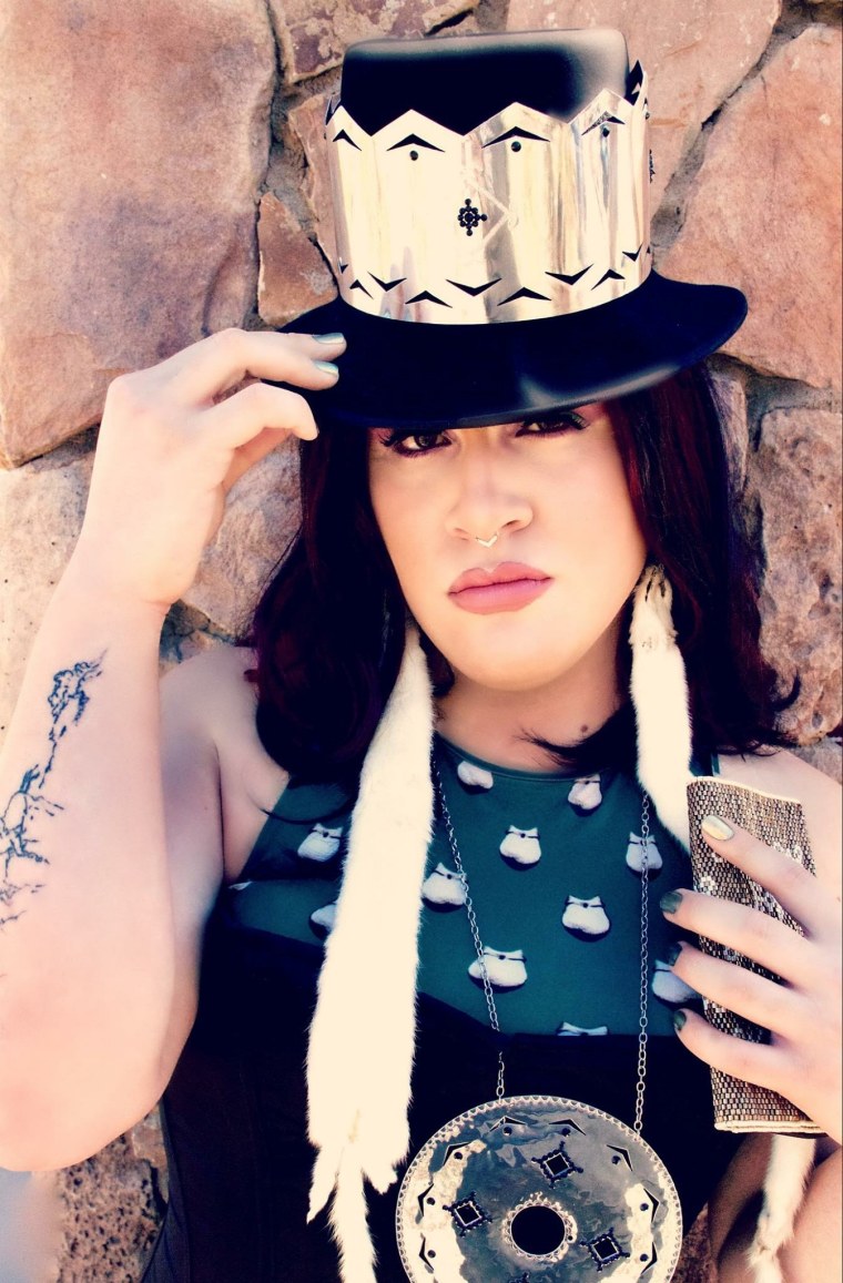 George Soctomah Neptune posing as his drag alter ego Lyzz Bien