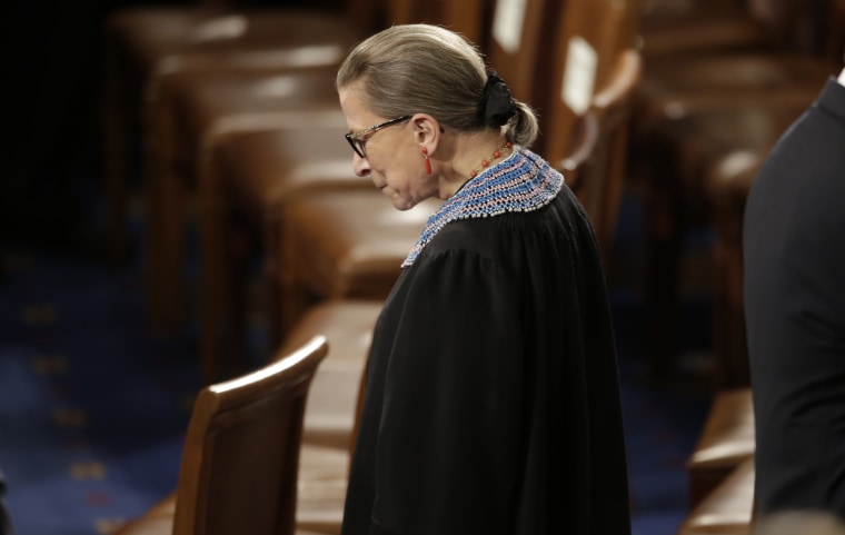 U.S. Supreme Court Associate Justice Ruth Bader Ginsburg arrives to watch U.S. President Barack Obama's State of the Union address to a joint session of the U.S. Congress on Capitol Hill in Washington