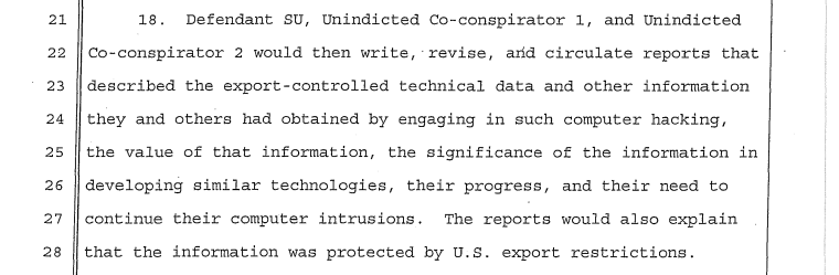 An excerpt of Su Bin's plea deal detailing the charges.