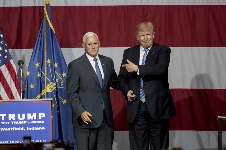 Image: FILE - Donald Trump Announces Mike Pence as Vice Presidential Choice Donald Trump Holds Campaign Rally In Indiana