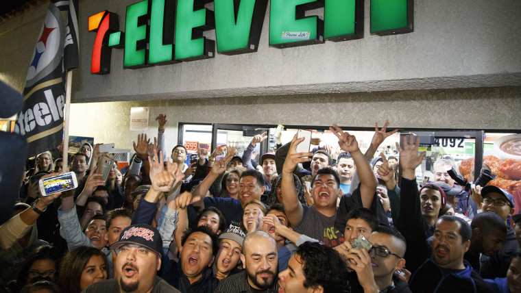 Powerball celebration at winning 7-Eleven store in Chino Hills, California