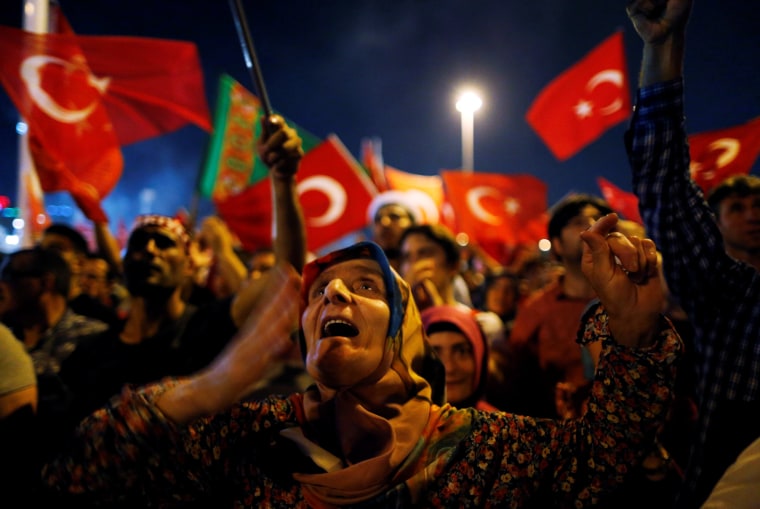 Image: Supporters of Turkish President Recep Tayyip Erdogan at rally on July 17, 2016