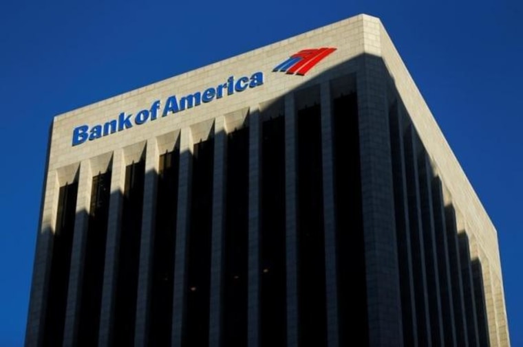 The Bank of America building is shown in Los Angeles, California