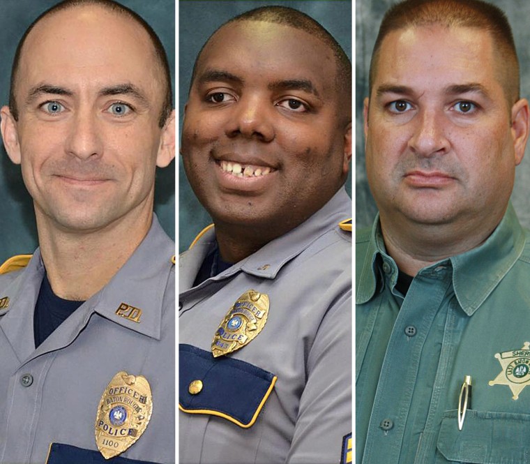 From left, Baton Rouge police officer Matthew Gerald, Montrell Jackson, and East Baton Rouge Deputy Sheriff Brad Garafola