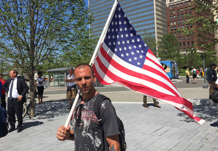 Shawn Witte, 31, a Marine veteran from Los Angeles, said he's a Trump supporter who hangs out in the Public Square to debate. "It's been beautiful," he said.