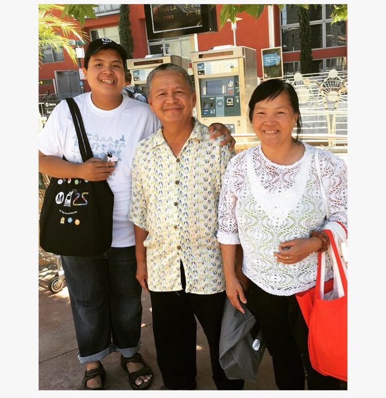 Kenny Uong with his parents at the Del Mar Station in Pasadena, Calif, July 2016.