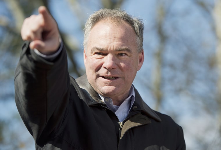 Tim Kaine, then democratic candidate for Virginia Senate, speaks at a rally in Sterling, Virginia, in 2012.