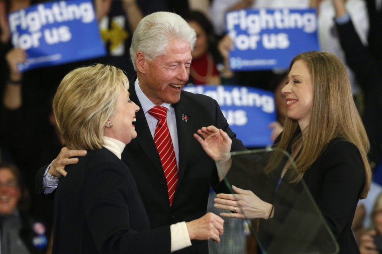 Image: File photo of Chelsea Cllinton with her parents at a rally in Manchester