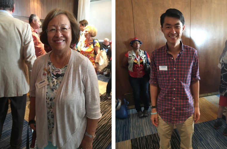 Suchada (Sue) Langley (left) and Steven Yeung (right) arrive in Philadelphia for the 2016 Democratic National Convention, Sunday, July 24, 2016. Langley and Yeung are delegates from Virginia.
