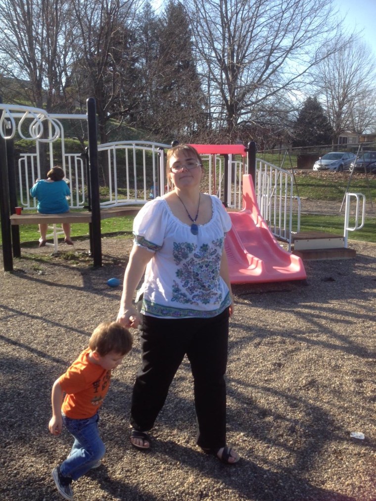 Greer with her 5-year-old son.