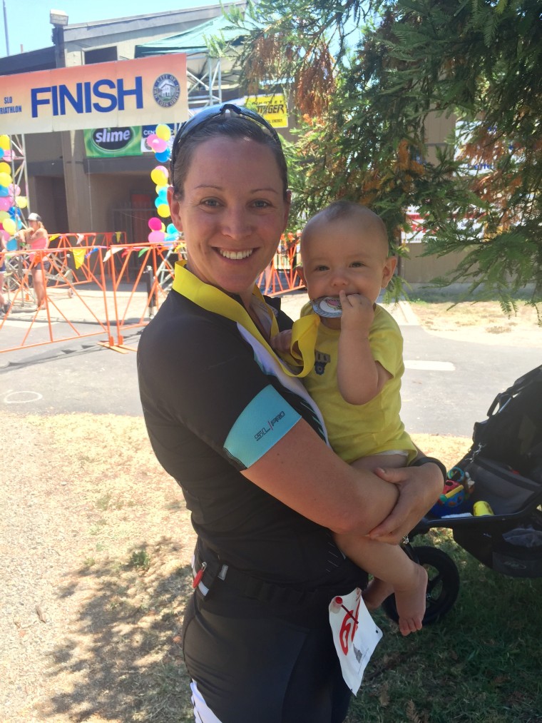 Katrina Bolduc breastfed her son after completing a triathlon