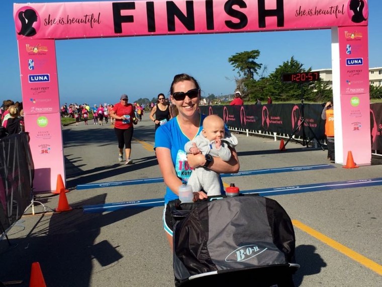 Katrina Bolduc breastfeeds baby after triathlon