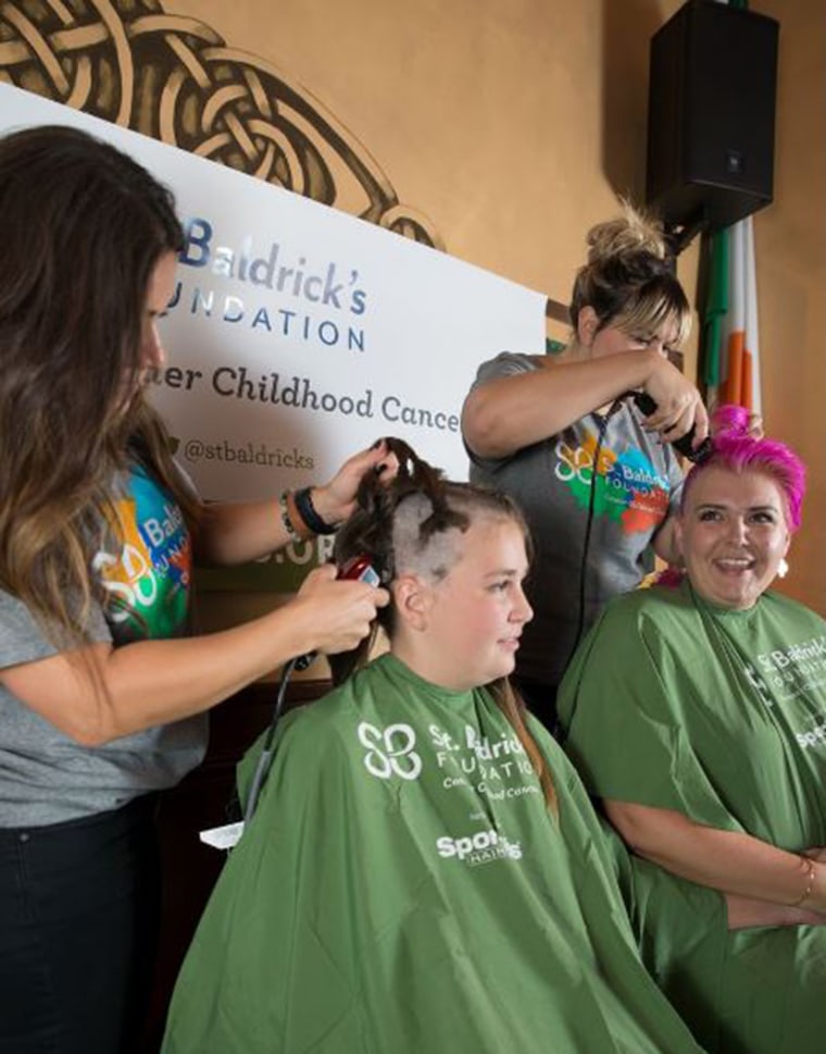 Mothers who had their head shaved for child cancer