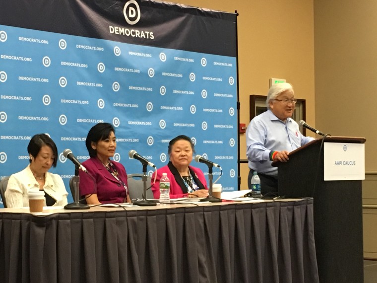 Jadine Nielsen, Rep. Judy Chu, and Rep. Mike Honda at the AAPI Caucus meeting, DNC 2016