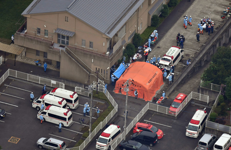 Image: An aerial view shows emergency members at a residential care facility