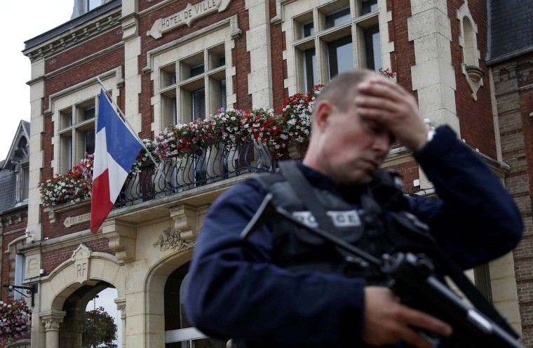 Image: A police officer in Saint-Etienne-du-Rouvray, France
