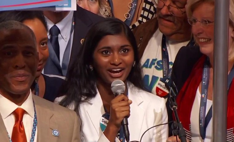 Sruthi Palaniappan introduces the Iowa delegation at the 2016 Democratic National Convention
