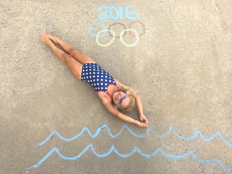 A perfect dive! Create this Olympic action shot with sidewalk chalk and your future Olympian.
