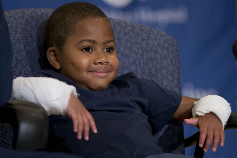 Double-hand transplant recipient Zion Harvey, 9-years old.