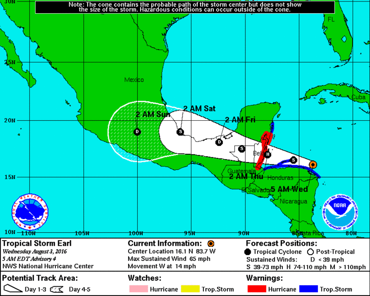 Image: A National Hurricane Center map showing the forecast path of Tropical Storm Earl as of 5 a.m. ET Wednesday.