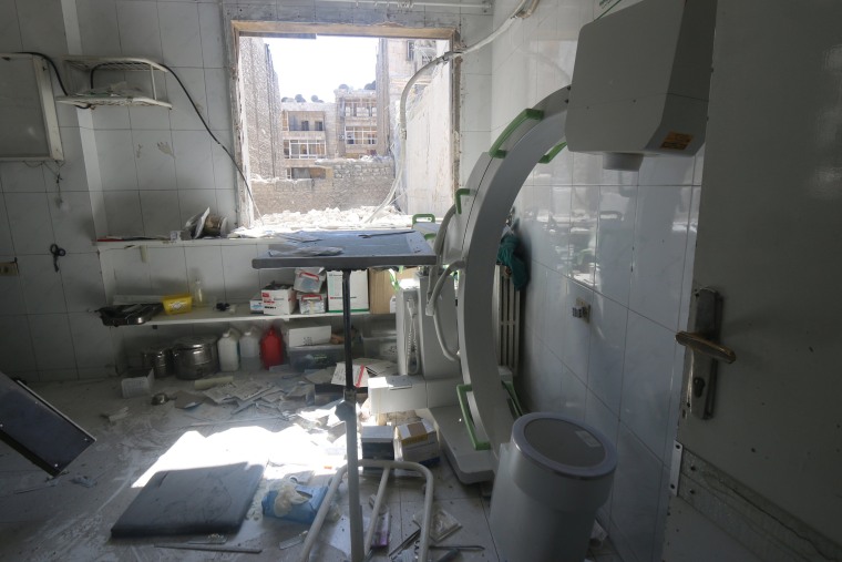 Image: A view shows the damage inside a field hospital after airstrikes in a rebel held area of Aleppo