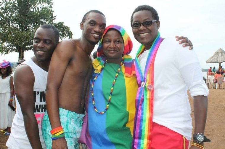 Pepe Julian Onziema (right) celebrating during Pride Uganda in 2012.