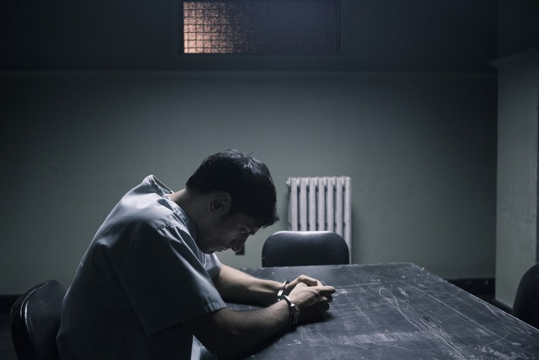 A still from HBO's "The Night Of," featuring Riz Ahmed as Naz Khan, a Pakistani-American college student accused of killing a woman.