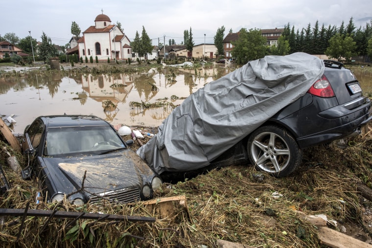 Image: At least 15 people have died in heavy rain storm that hit Skopje
