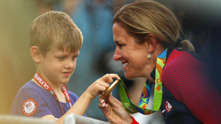 Kristin Armstrong with her son