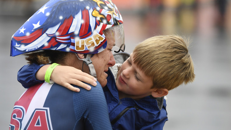 Kristin Armstrong with her son