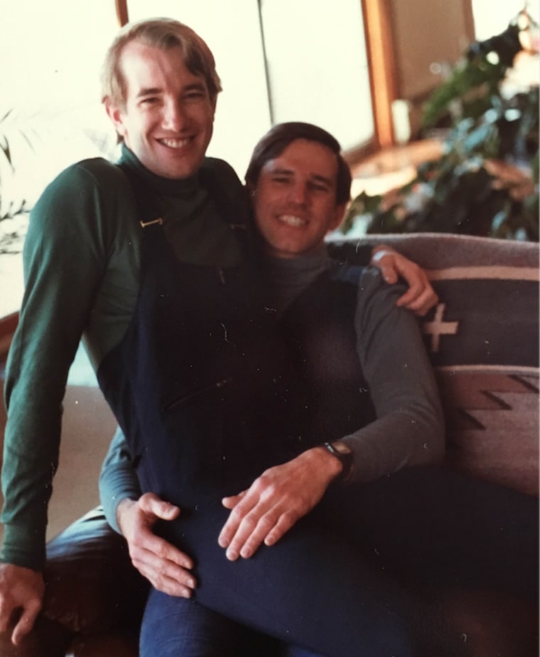 Eric Sawyer and his boyfriend, Scott Bernard, who is sitting on Sawyer's lap. Bernard later died of AIDS.