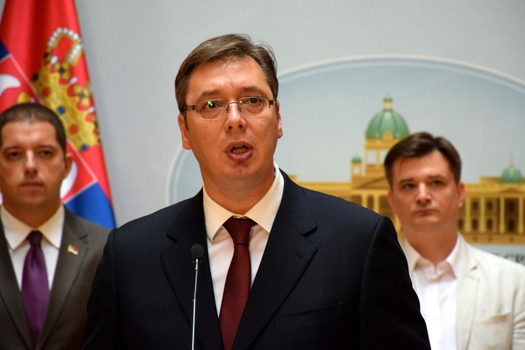 Serbian PM Vucic press conference in Belgrade