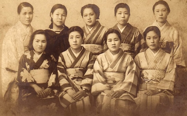 Filmmaker Yayoi Lena Winfrey's mother, Yuriko Naito Winfrey, with friends at the beginning of the war from the documentary film, "War Brides of Japan."