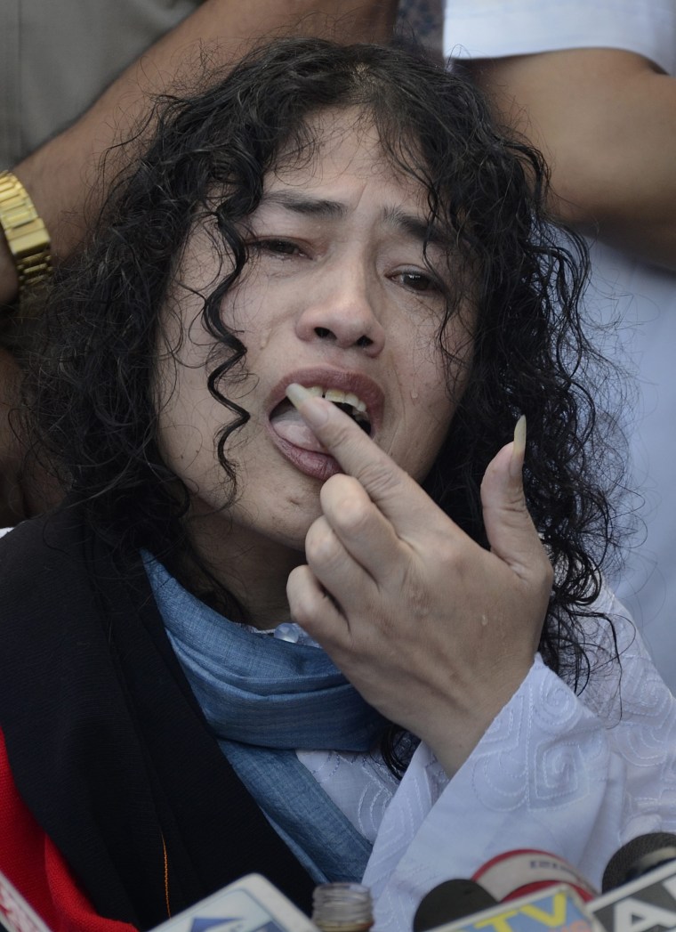 Image: Irom Chanu Sharmila breaks her 16 year-old fast by tasting honey.