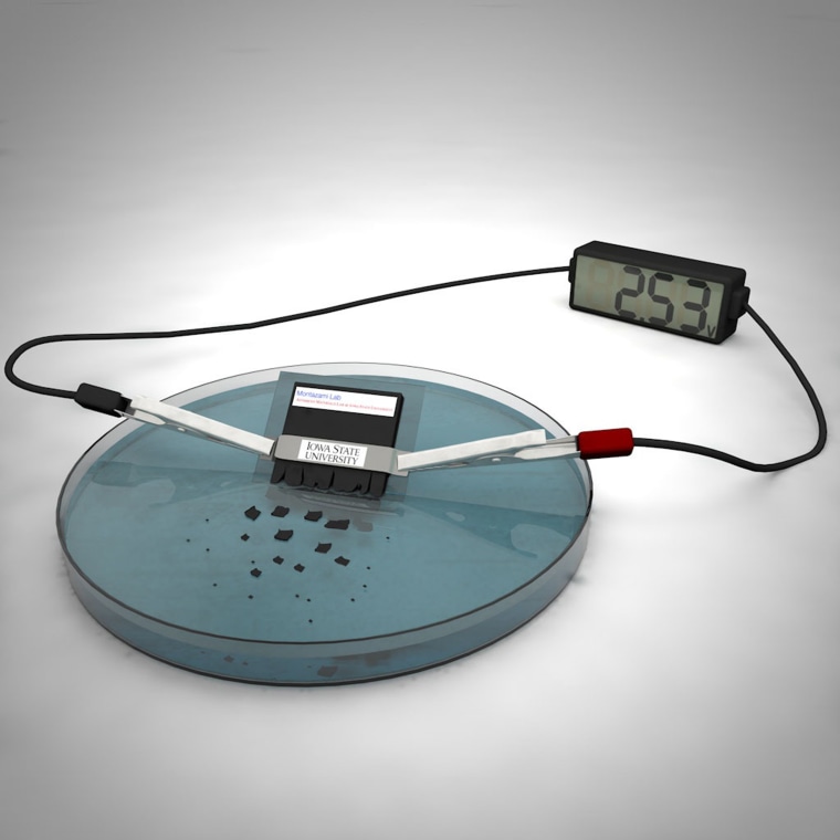 Graphic rendering of a self-destructing, lithium-ion battery.