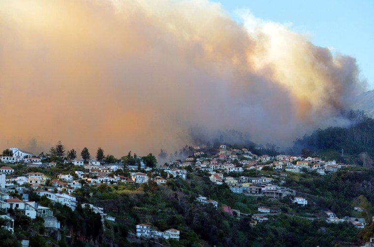 Image: Smoke rises from a wildfire over Galeao and Alegria in Sao Roque, Madeira island