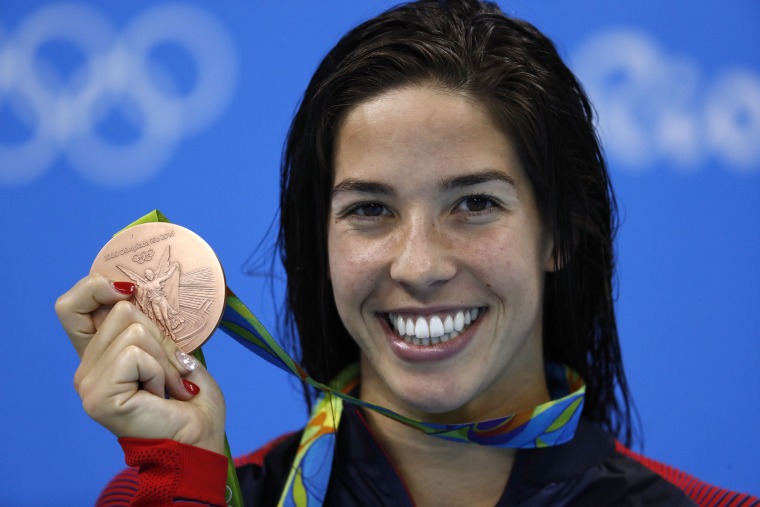 USA's Madeline "Maya" Dirado poses with her bronze medal